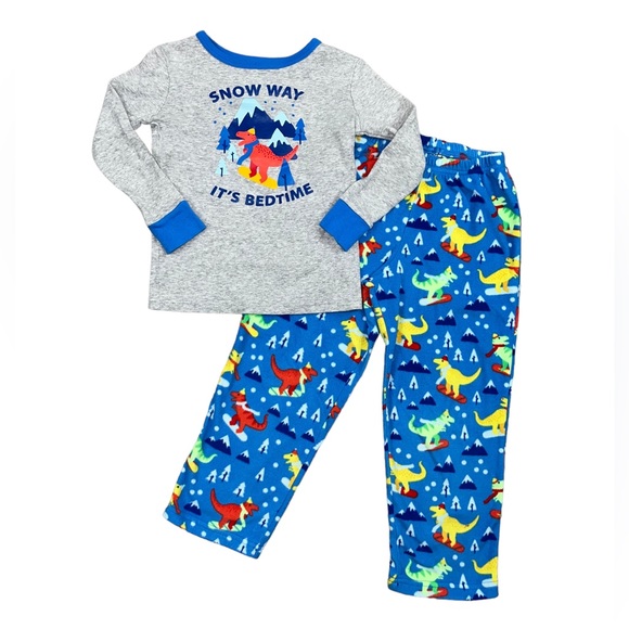 Cat & Jack Fleece Pajama Set 4T Snowboarding Dinosaur Winter Scene - Picture 13 of 13